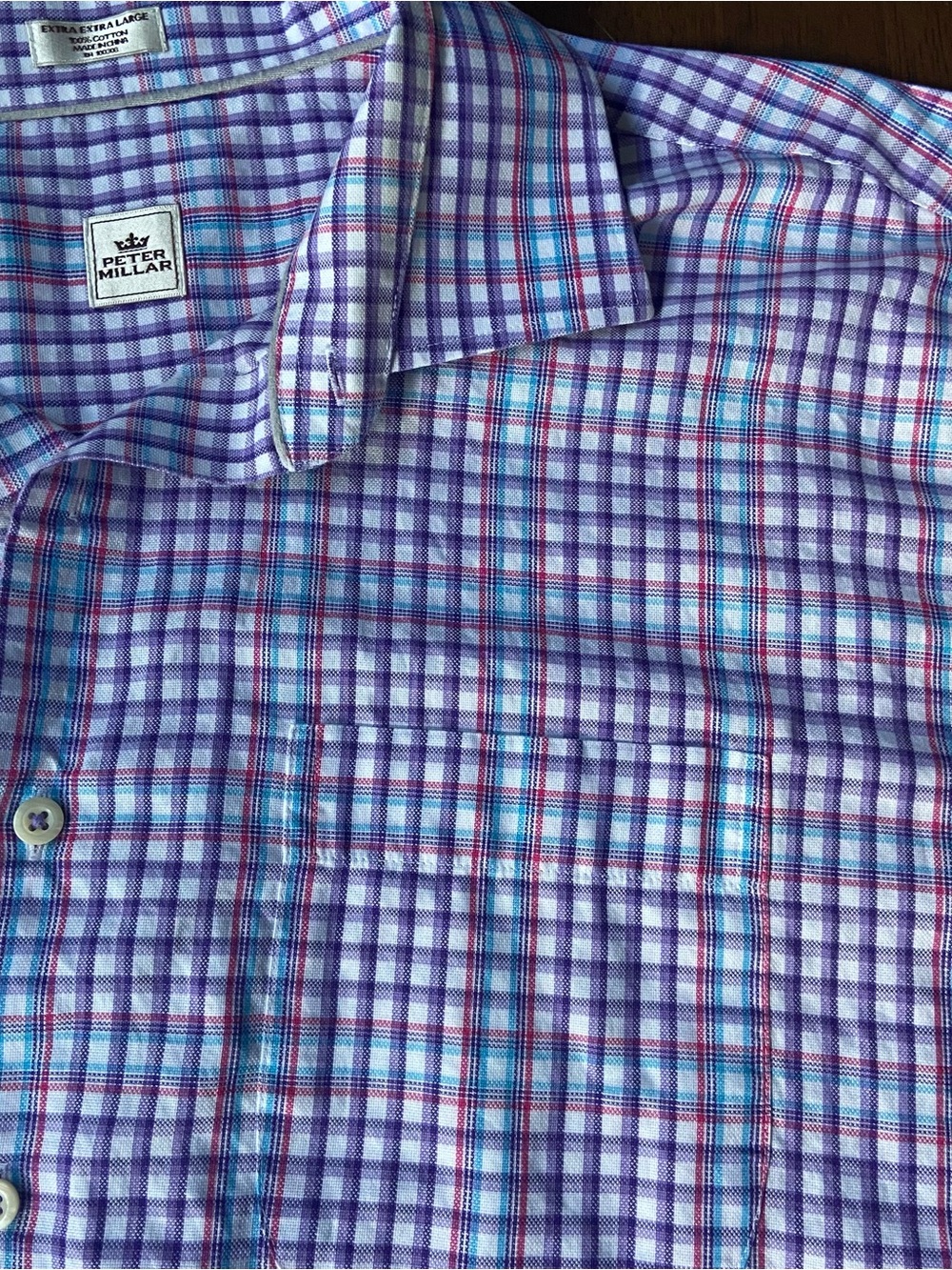 Peter Millar Long Sleeve Button Down Mens XXL Purple Plaid 100% Cotton Shirt